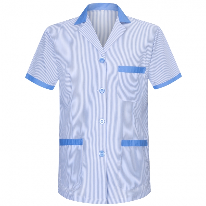 WORK CLOTHES LADY LAPEL COLLAR SHORT SLEEVES STRIPE UNIFORM CLINIC HOSPITAL CLEANING VETERINARY SANITATION HOSTELRY Ref: T820